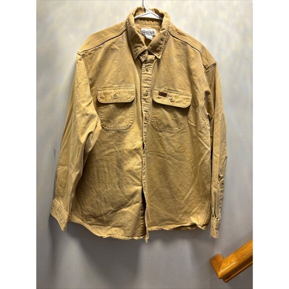 Carhartt Mens XL Beige Button-Down Shirt  100% Cotton  Two Chest Pockets  Made I - Picture 1 of 11